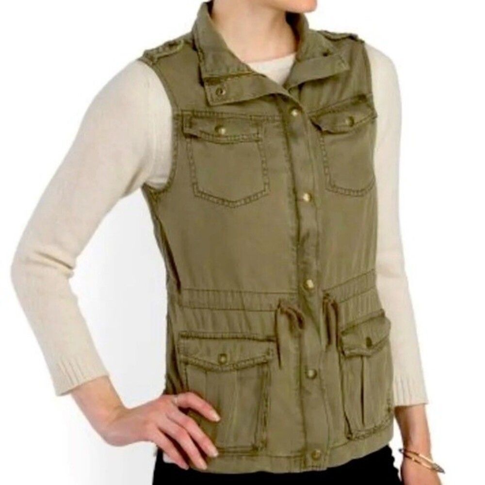 $99 NWT Max Jeans Lt Olive Green Military Cargo Utility Vest size M